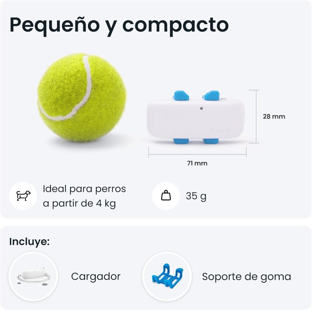 El GPS Tractive es pequeño y compacto ideal para perros a partir de 4kg.