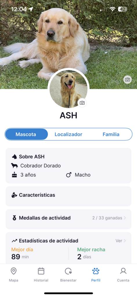 TRACTIVE GPS Perros APP Perfil